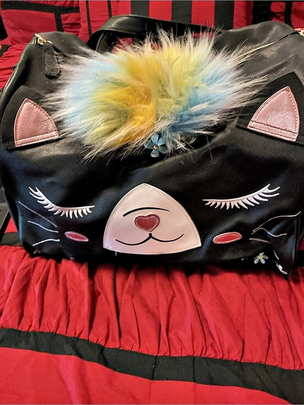 Cat Face Tote Bag Black Multicolor Like New
